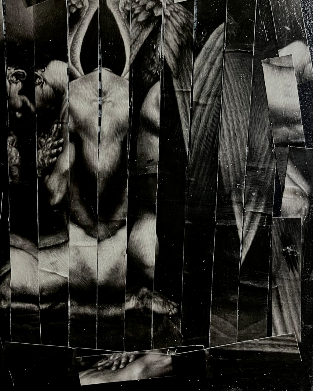 Reflections of the Dark Angel: Monochrome Collage Art | Fragmented Celestial | Framed 20x18" Original