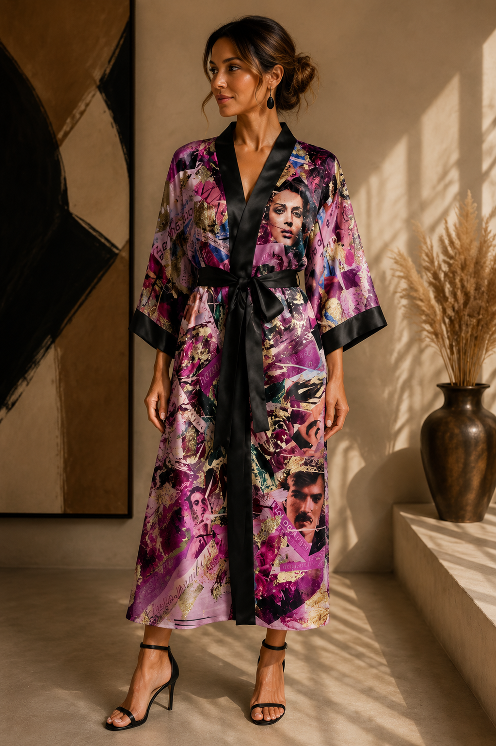 Winter Was Only Waiting for Spring Phoenix Long Satin Kimono