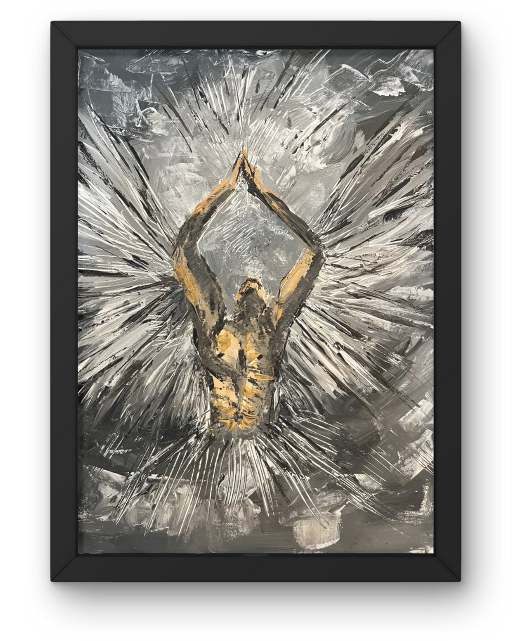Ascension #2: Solitary Angel Painting | Spiritual Awakening Art | Muted Gray & Beige Tones | 16x20"