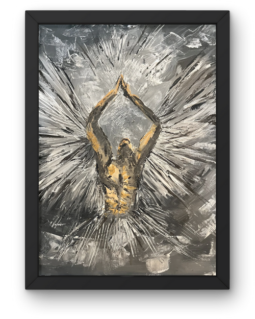 Ascension #2: Solitary Angel Painting | Spiritual Awakening Art | Muted Gray & Beige Tones | 16x20"
