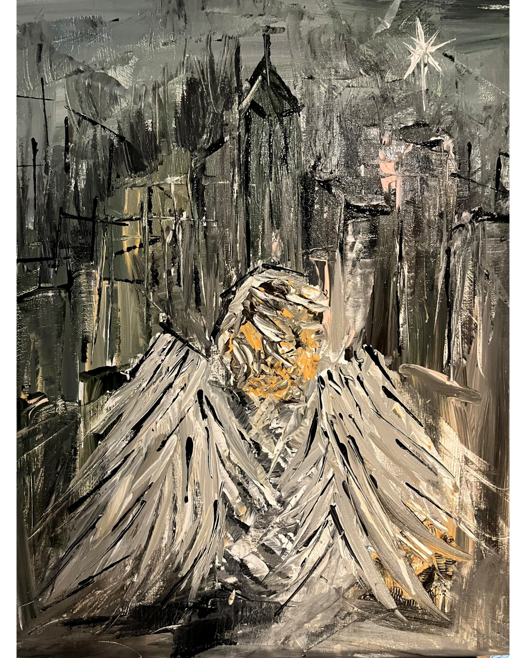 Born Free: Angel & Cityscape Allegory Painting | Innocence vs Society Theme | 16x20"