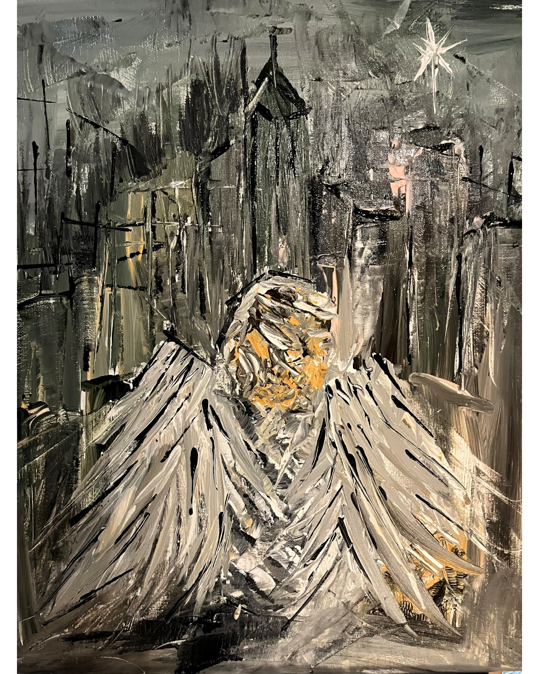 Born Free: Angel & Cityscape Allegory Painting | Innocence vs Society Theme | 16x20"