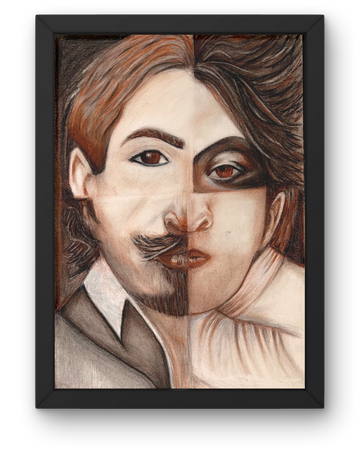Caravaggio and I: Dual Identity Conte Drawing | Old Master Meets Modern Soul | Framed (22”x15”) Original