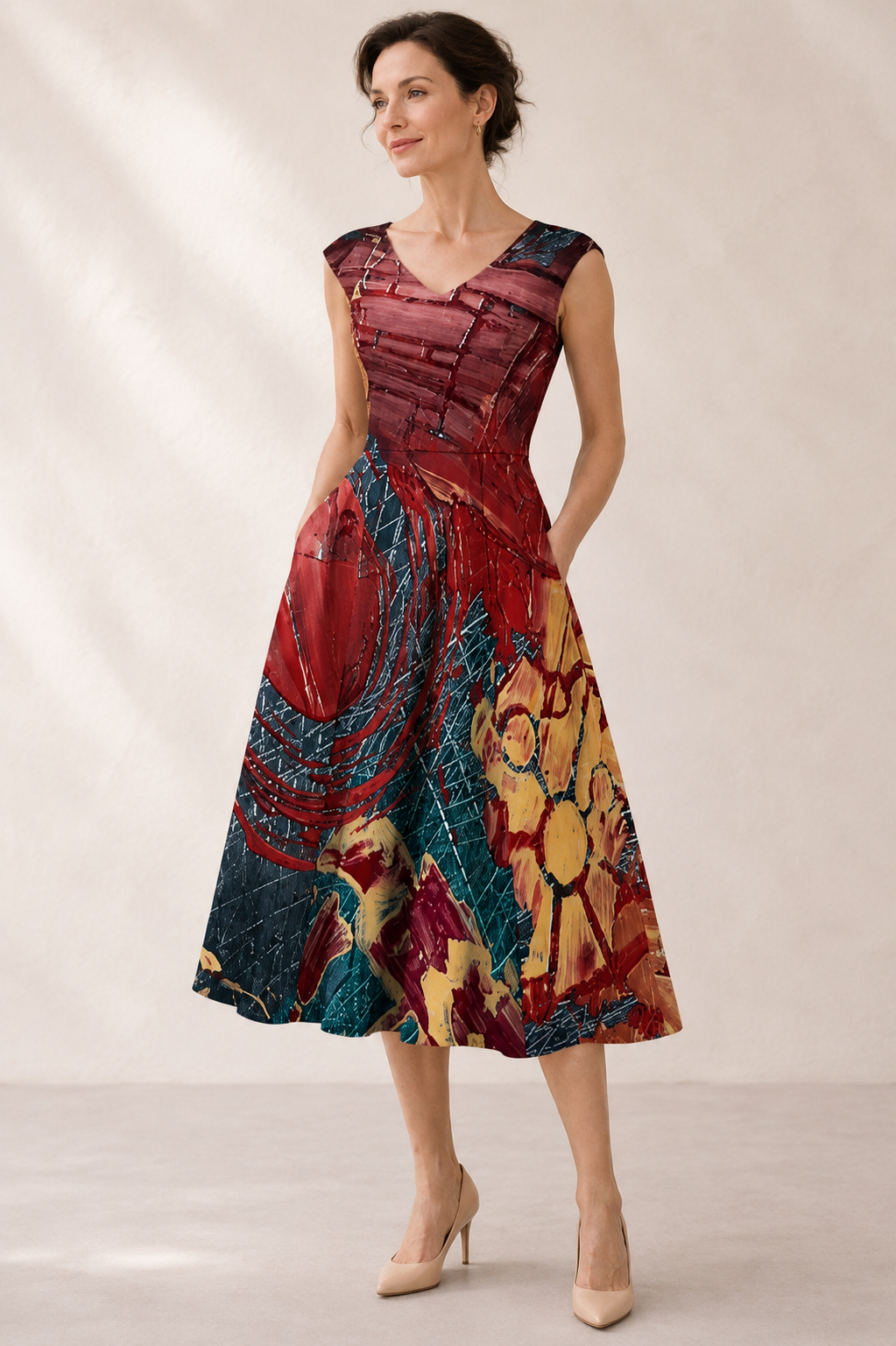 Abstract Layers Audrey Fit & Flare Midi Dress