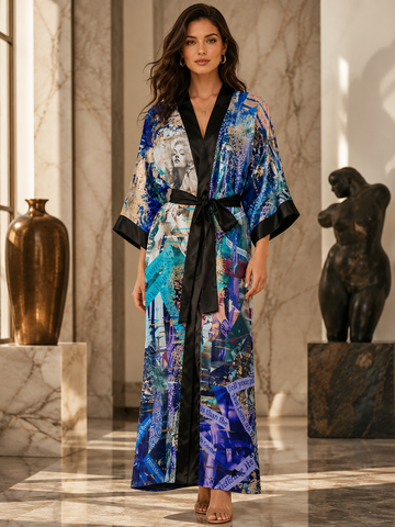 Elegance Is the Beauty That Never Fades Phoenix Long Satin Kimono