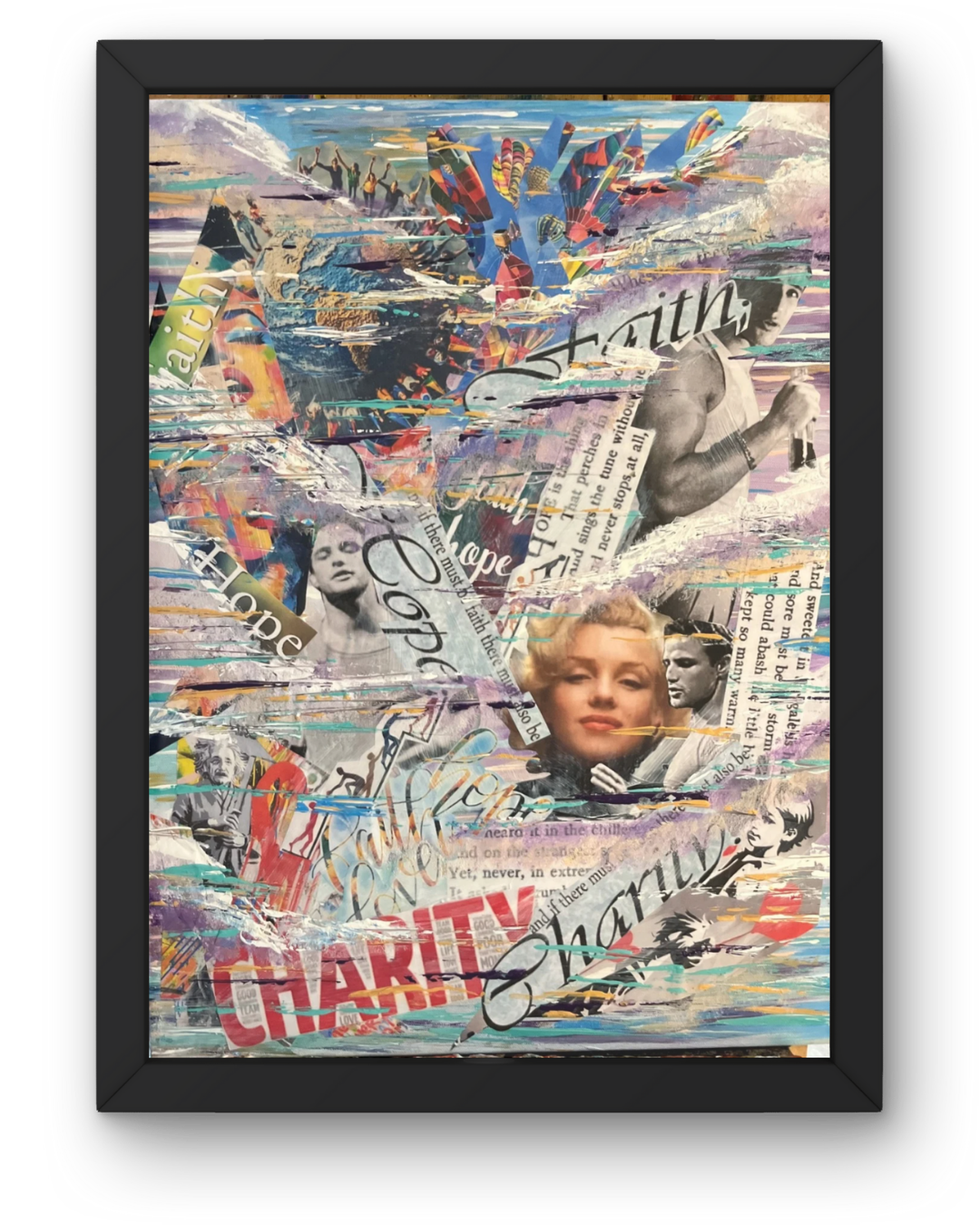 Faith Hope and Charity: Vintage Photo Text Collage | Virtues & Resilience Art | 18x24"