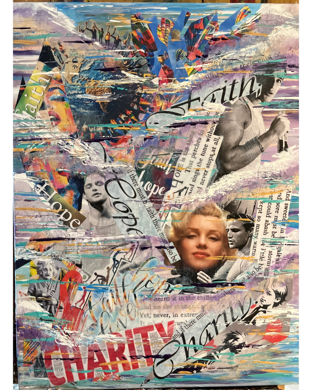 Faith Hope and Charity: Vintage Photo Text Collage | Virtues & Resilience Art | 18x24"