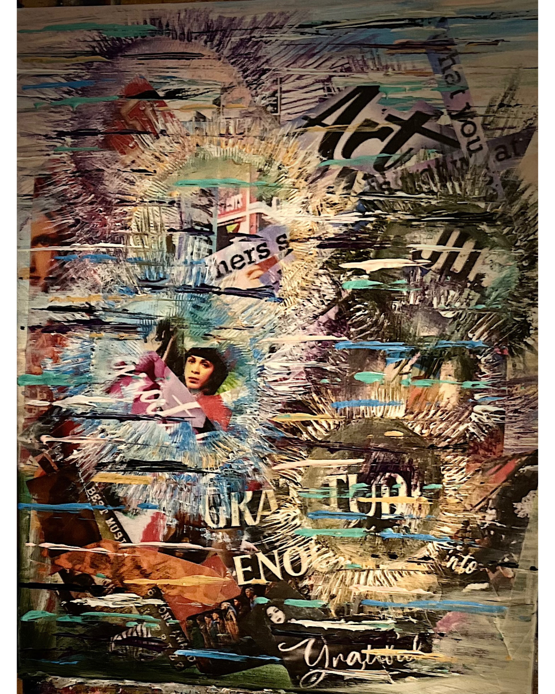Gratitude: Text-Based Contemplative Collage | Fragmented Portraits & Muted Palette | 16x20"