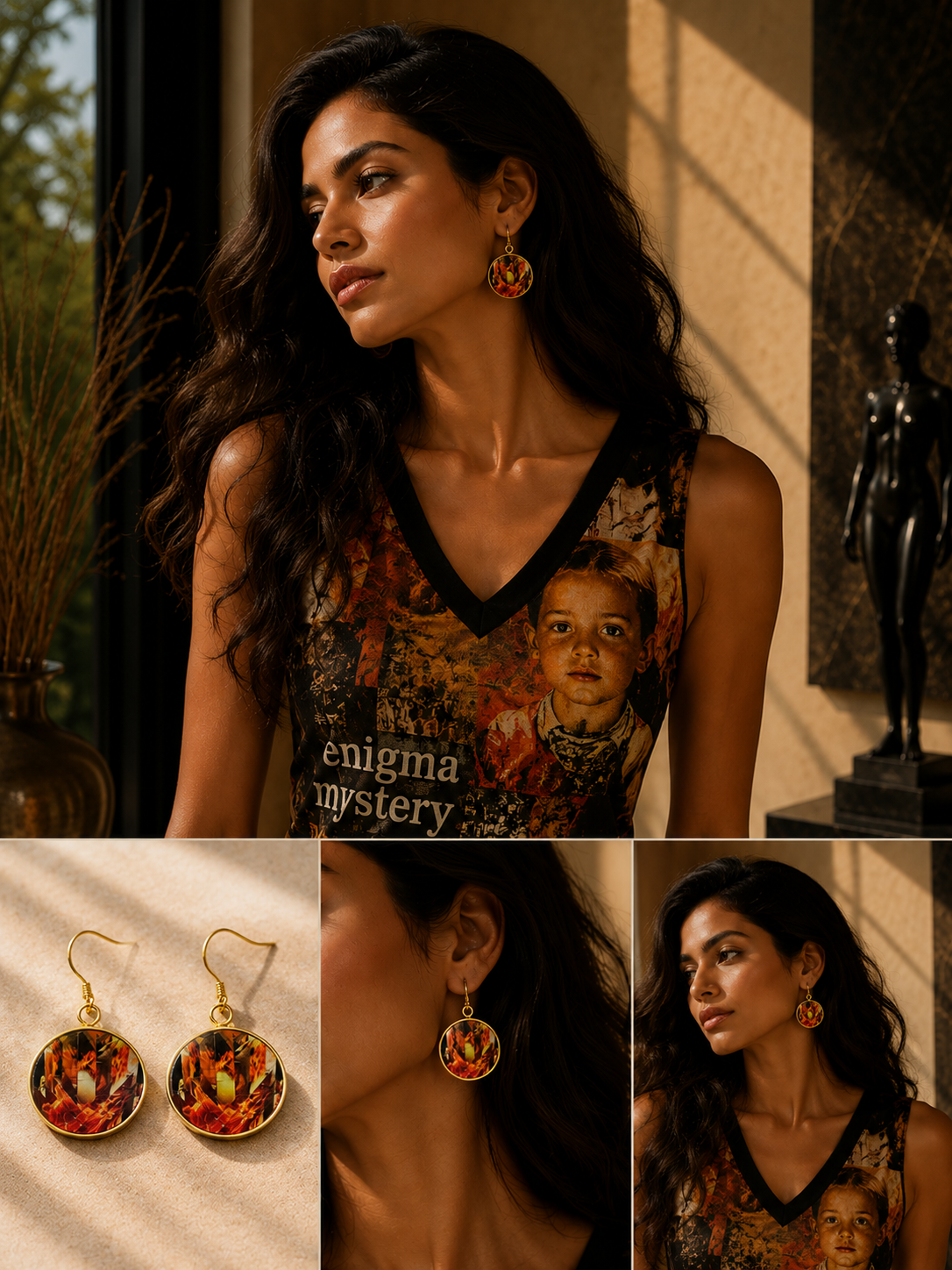 Heart of Gold Up in Flames Eva Circular Earrings