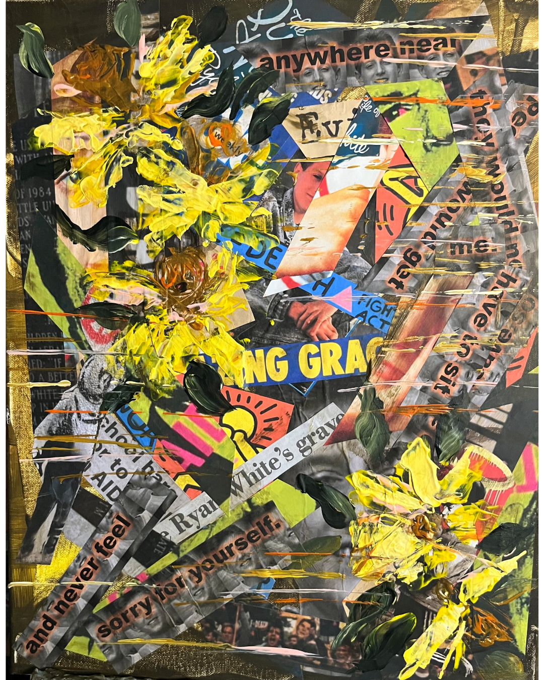 Hope: Daffodil Tribute Collage | Ryan White Memorial Art | Fragmented Text & Florals | 16x20"