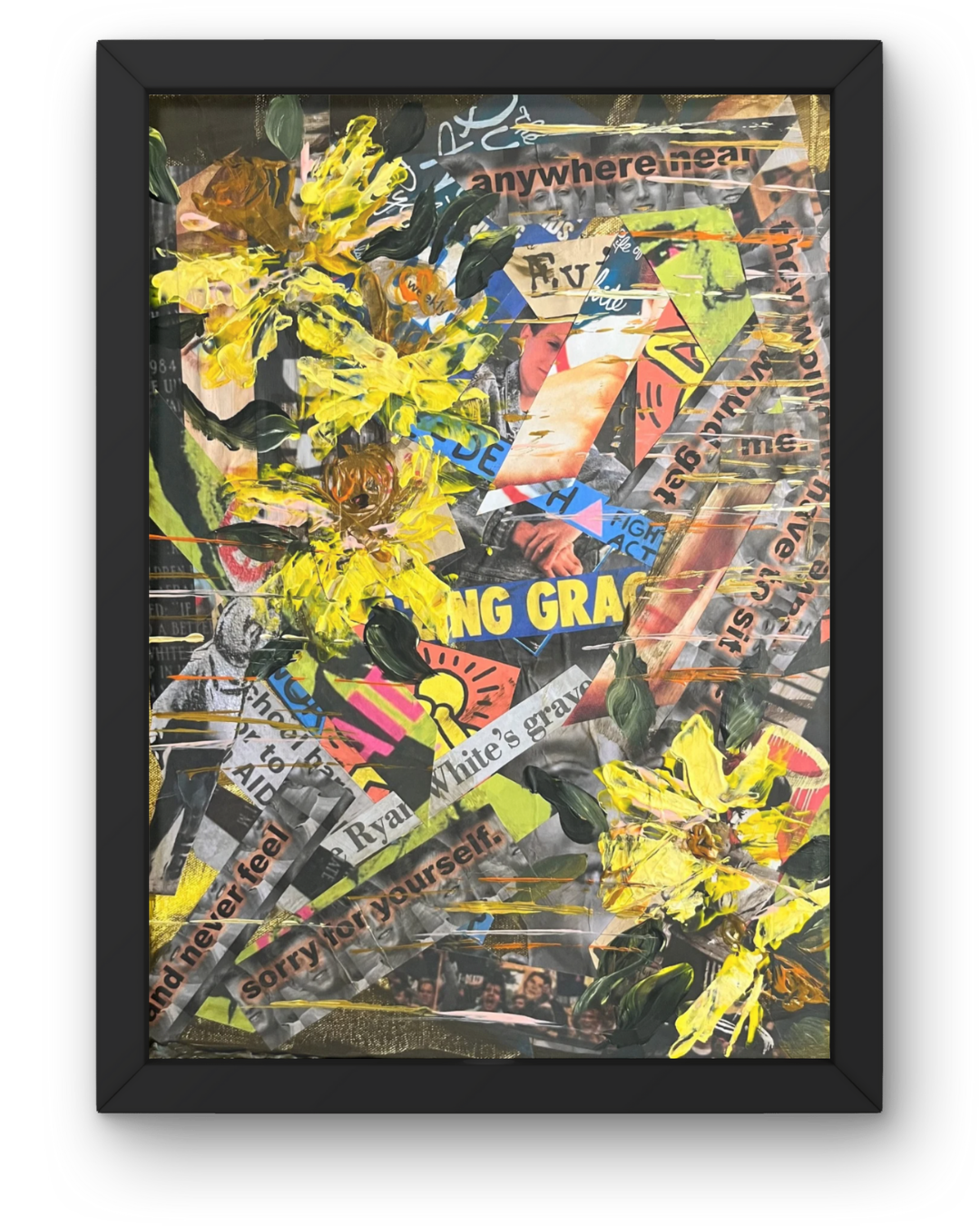 Hope: Daffodil Tribute Collage | Ryan White Memorial Art | Fragmented Text & Florals | 16x20"