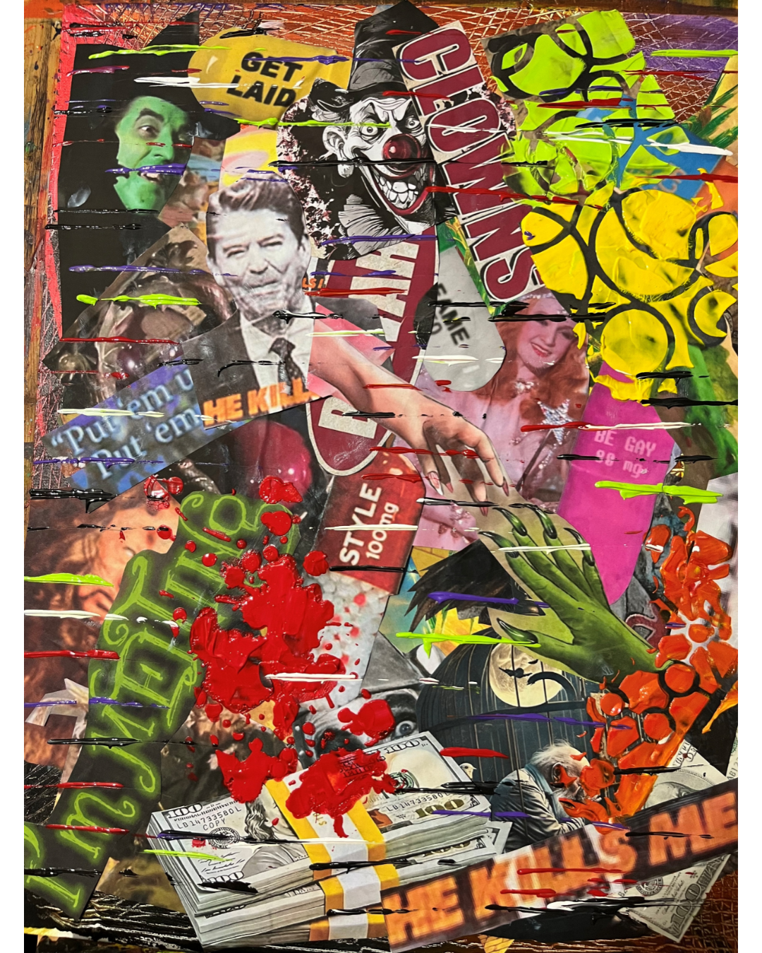 Hypocrisy in Acid Green: Political Satire Collage | Ronald Reagan & Wizard of Oz | 16x20"