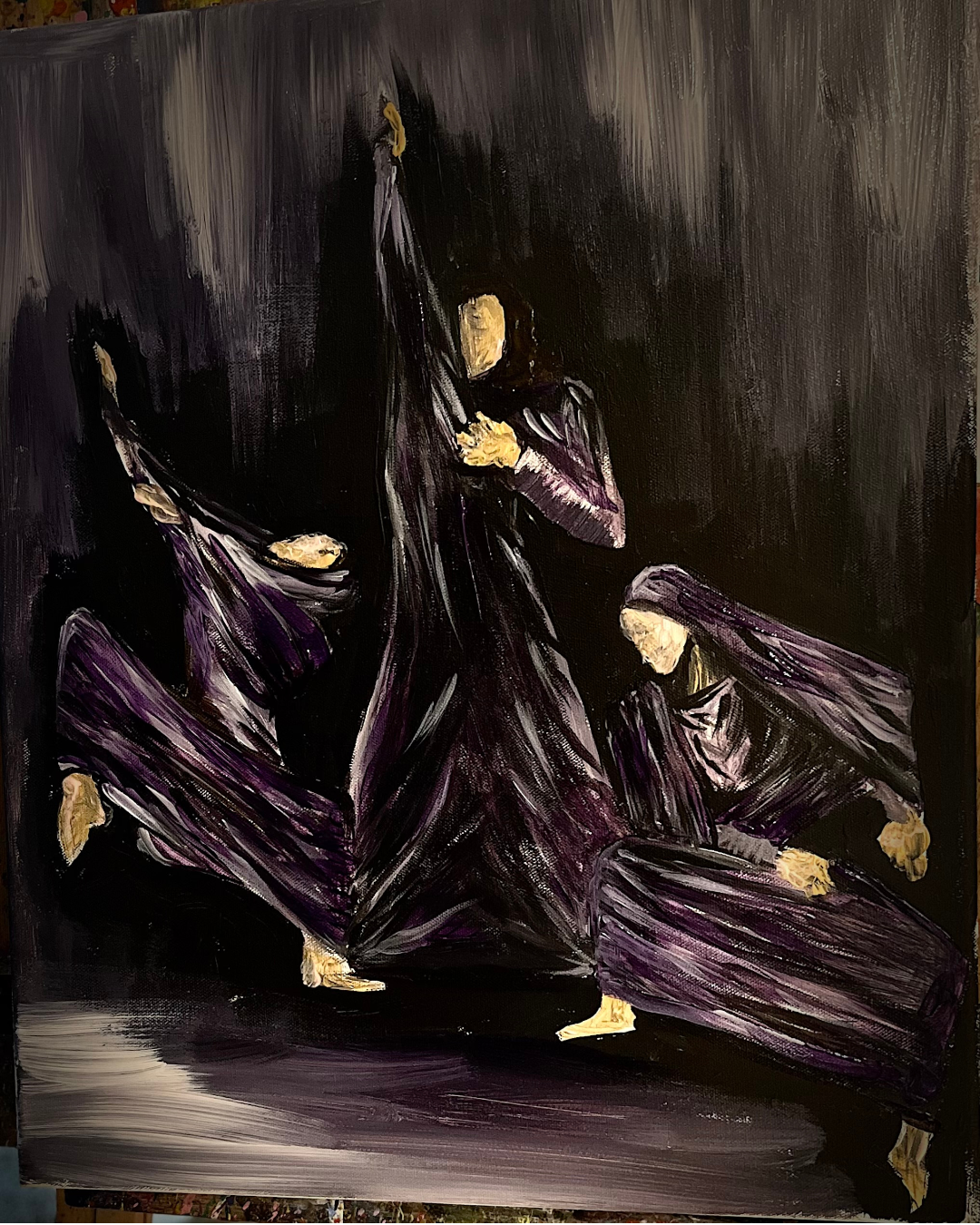 Lamentations: Martha Graham Inspired Art | Abstract Dance Figures in Purple | 16x20"