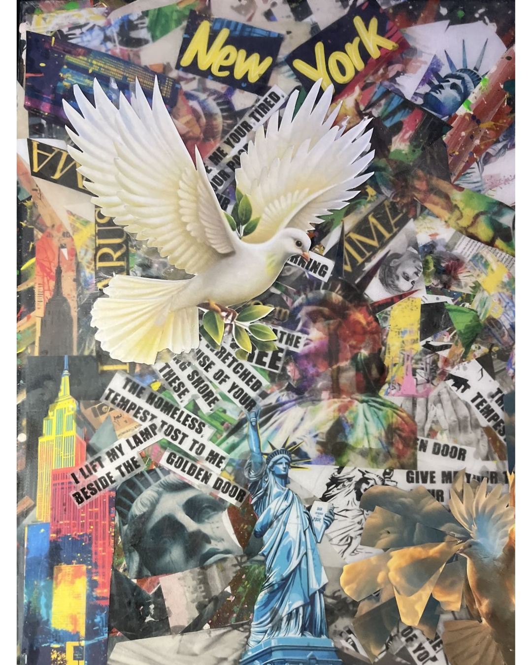 Liberty and Lazarus: Immigration Hope Collage | Statue of Liberty & Dove Symbolism | 16x20"