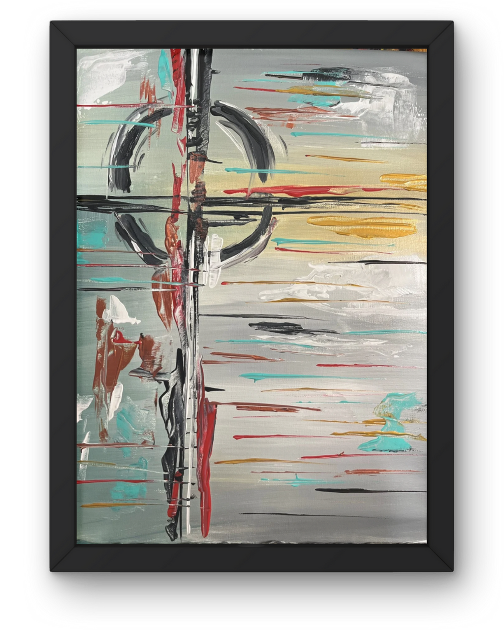 Light Within: Abstract Geometric Composition | Muted Gray with Energetic Color Bursts | 16x20"