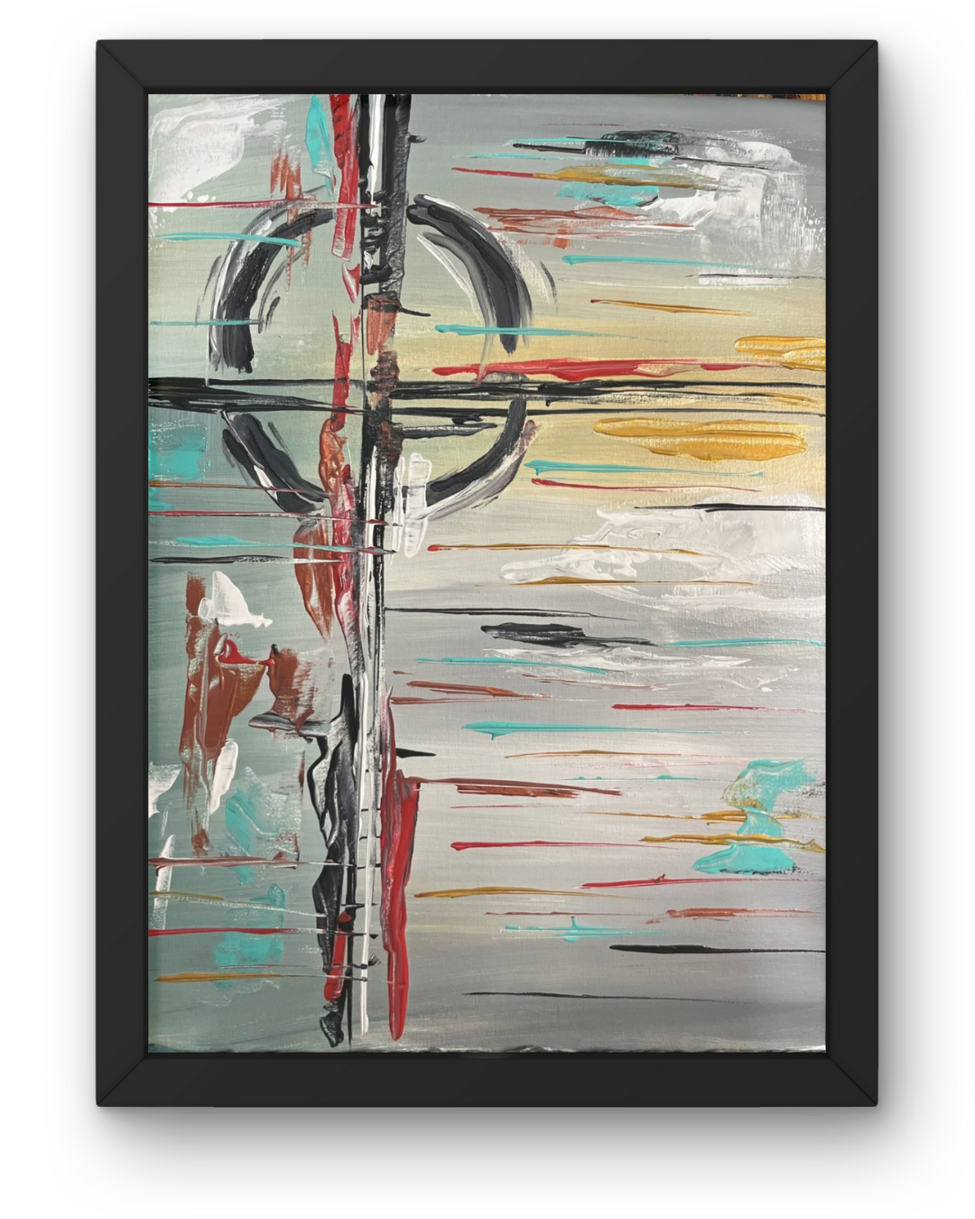 Light Within: Abstract Geometric Composition | Muted Gray with Energetic Color Bursts | 16x20"