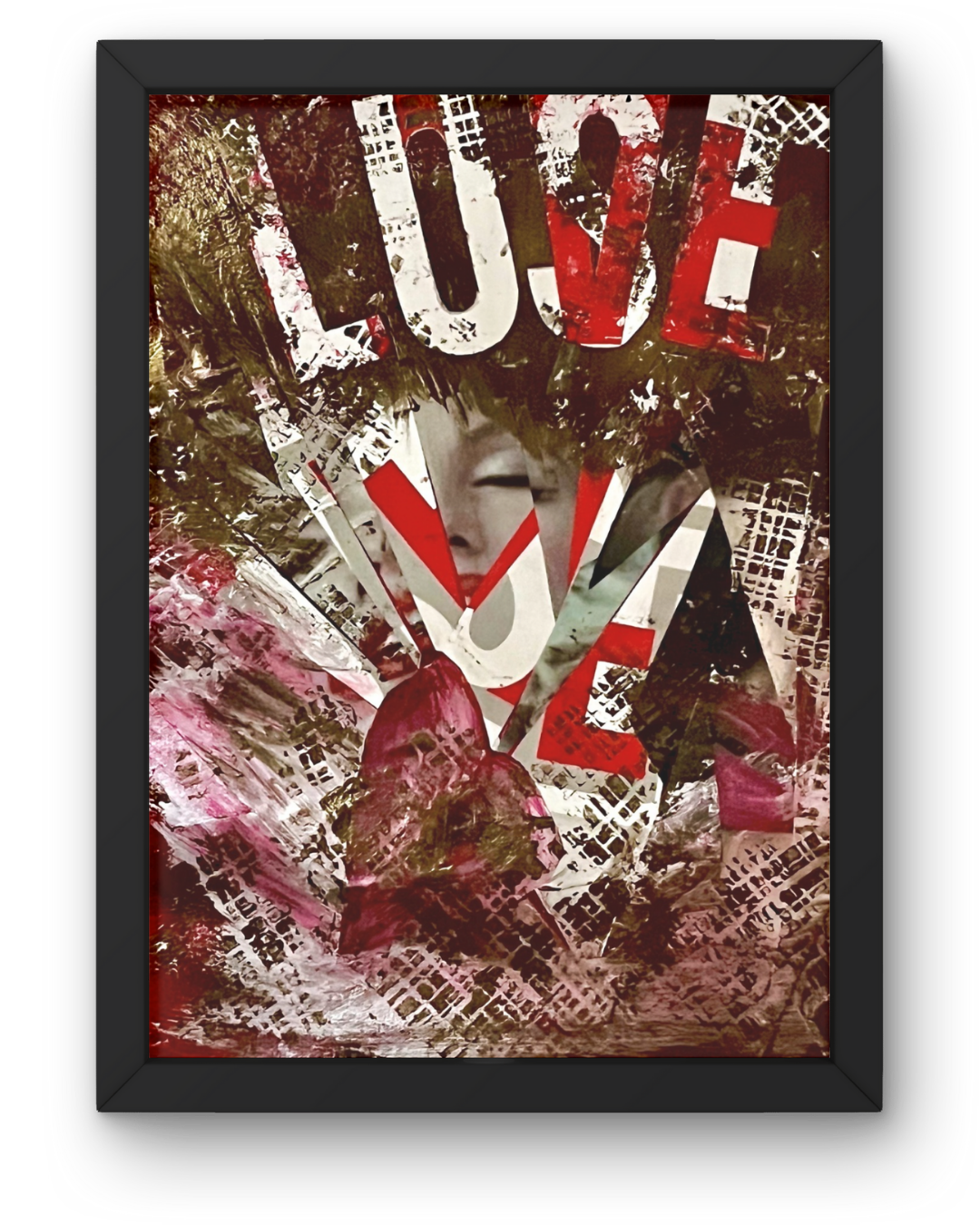 Love vs Lust: Provocative Mixed Media Art | Bold Text & Hidden Portrait | Framed 24x18" Original — Collector Opportunity