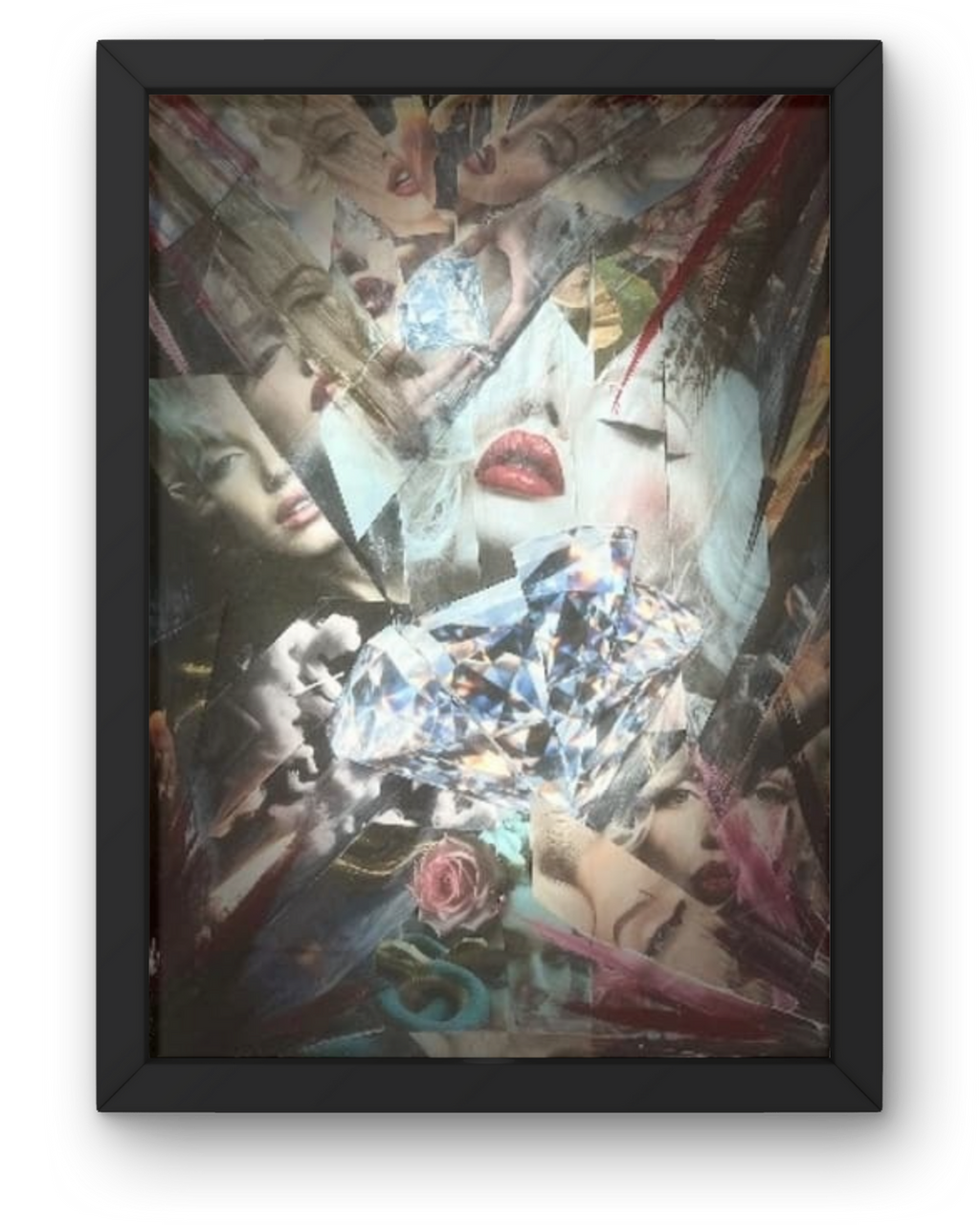 Lustrous Rapture of a Legend: Iconic Femininity Collage | Diamond Symbolism & Fragmented Portraits | 16x20"