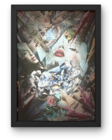 Lustrous Rapture of a Legend: Iconic Femininity Collage | Diamond Symbolism & Fragmented Portraits | 16x20"