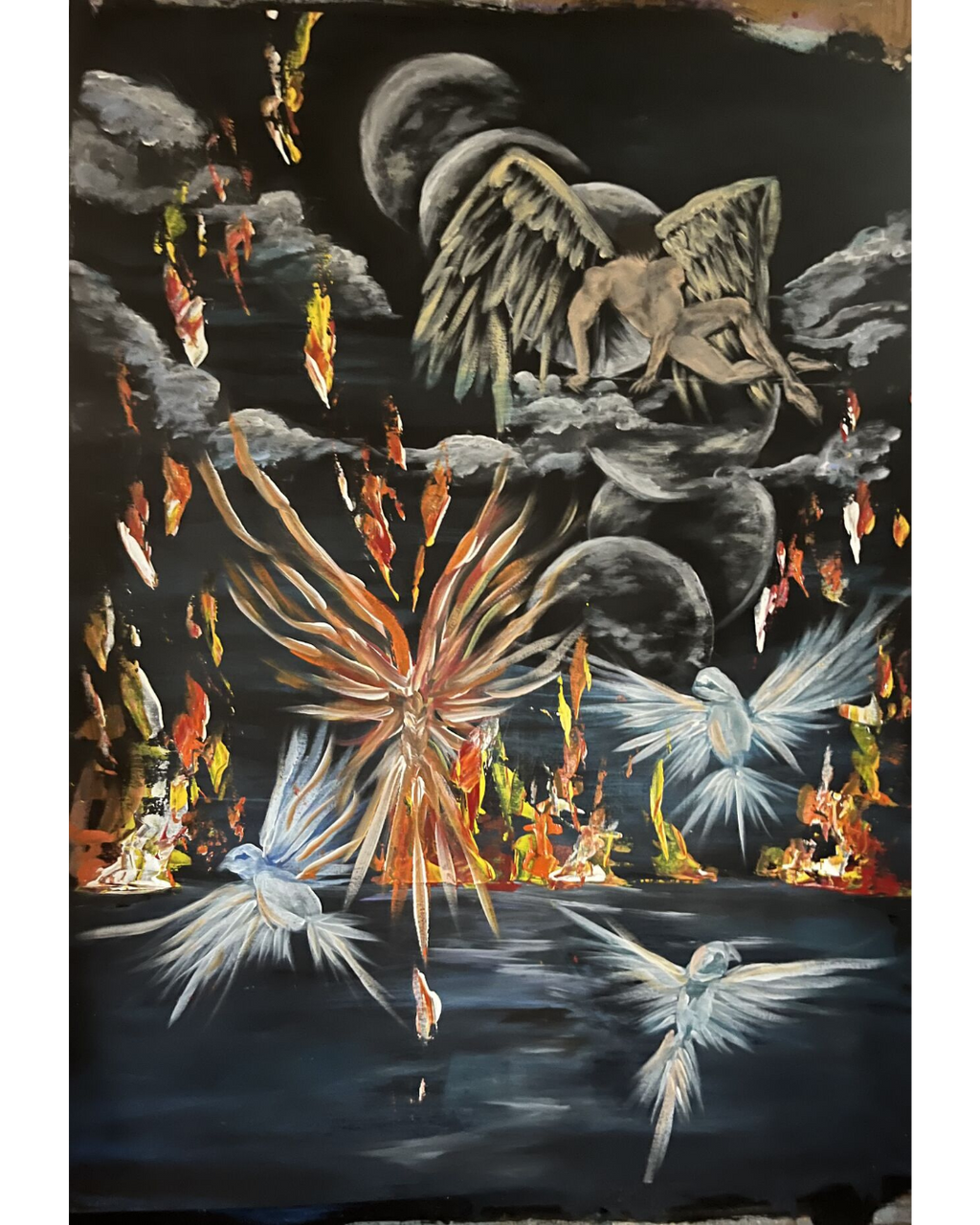 Must Be Believed To Be Seen: Celestial Angelic Drama | Cosmic Transformation Painting | 22.5x30"