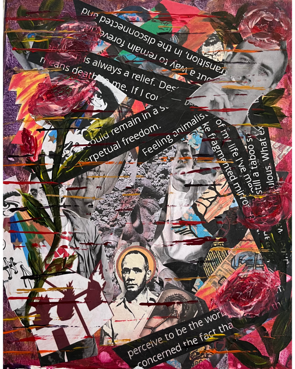 Petals Over Protest: Textured Floral Collage | David Wojnarowicz Inspired Art | 16x20"