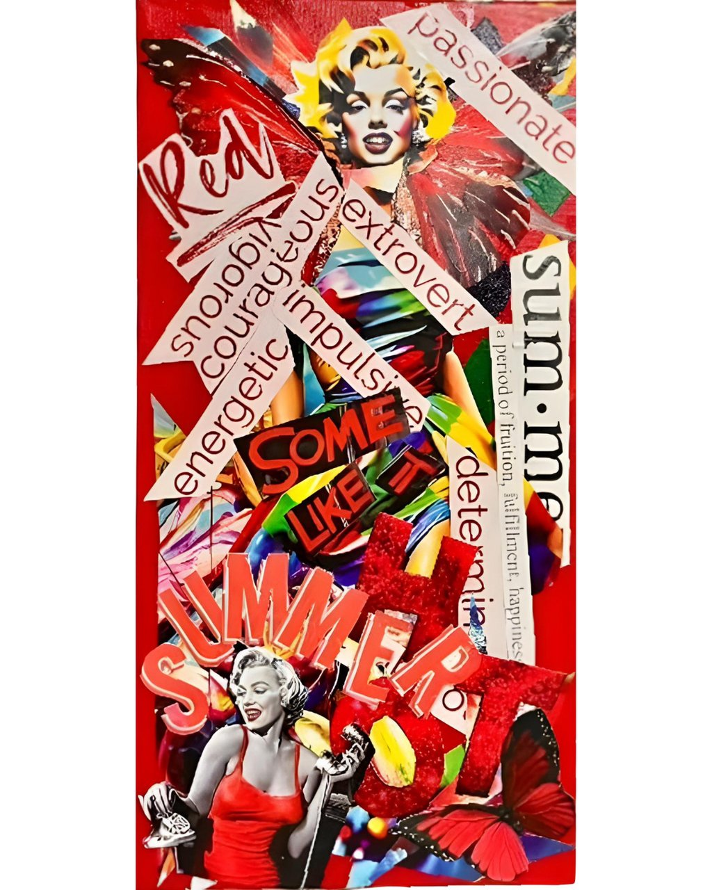 Red Hot Summer: Marilyn Monroe Pop Art Collage | Butterfly Wings & Bold Typography | 12x24"