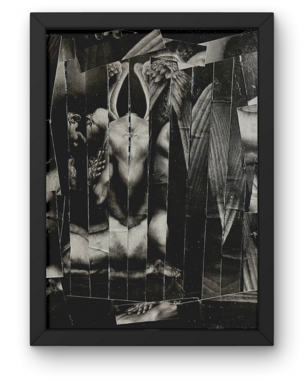 Reflections of the Dark Angel: Monochrome Collage Art | Fragmented Celestial | Framed 20x18" Original