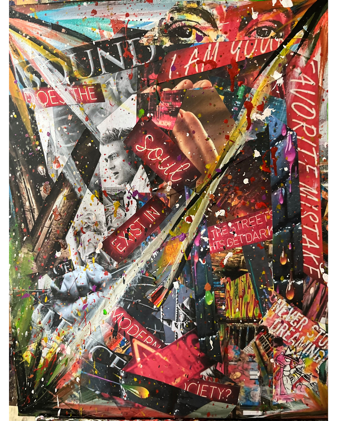 Sounds of Silence: Expressive Text Collage | Bold Red Phrases & Energetic Abstraction | 16x20"