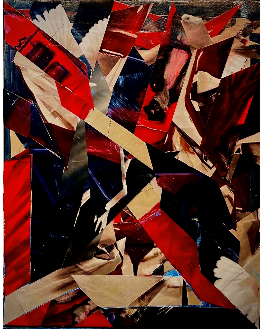 Street Life: Urban Dynamism Abstract Collage | Geometric Cityscape in Red & Brown 20”x16”
