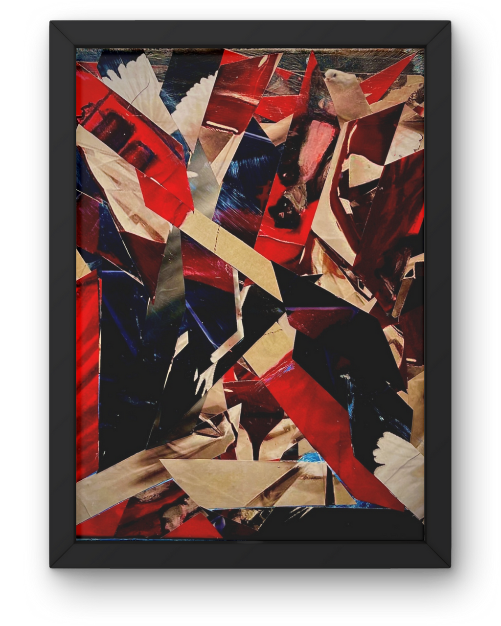 Street Life: Urban Dynamism Abstract Collage | Geometric Cityscape in Red & Brown 20”x16”
