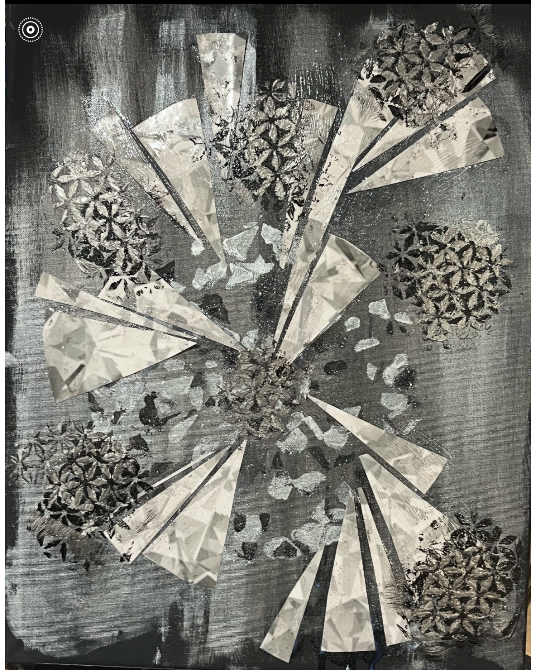 The Shattered Diamond: Geometric Textured Collage | Black White & Gray Abstract Art (20”x16”)