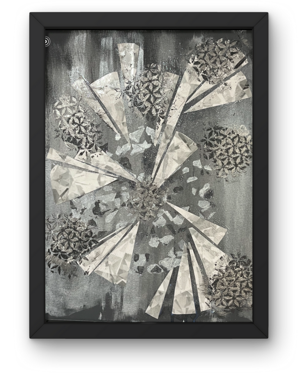 The Shattered Diamond: Geometric Textured Collage | Black White & Gray Abstract Art (20”x16”)