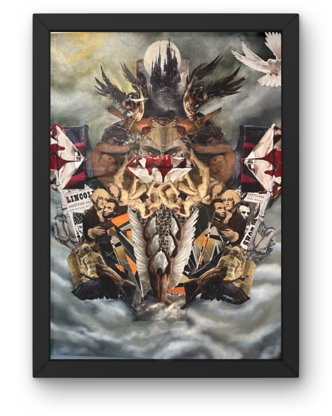 Tower of Babel: Mystical Symmetrical Collage | Gothic Castle & Winged Figures 60”x48”