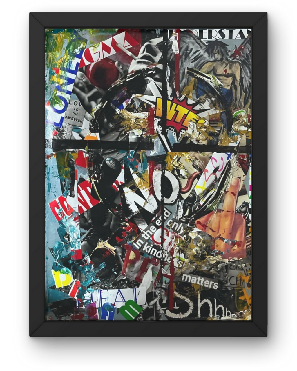 What The Fuck: Provocative Mixed Media Collage | Rebellious Typography & Winged Figure | 22.5x30"